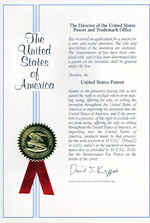 美國(guó)發(fā)明專(zhuān)利證書(shū)